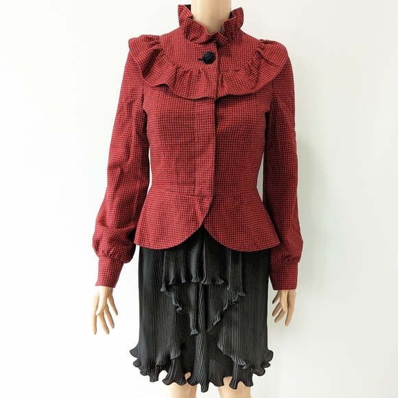 Topshop houndstooth peplum jacket ruffle - Picture 2 of 10